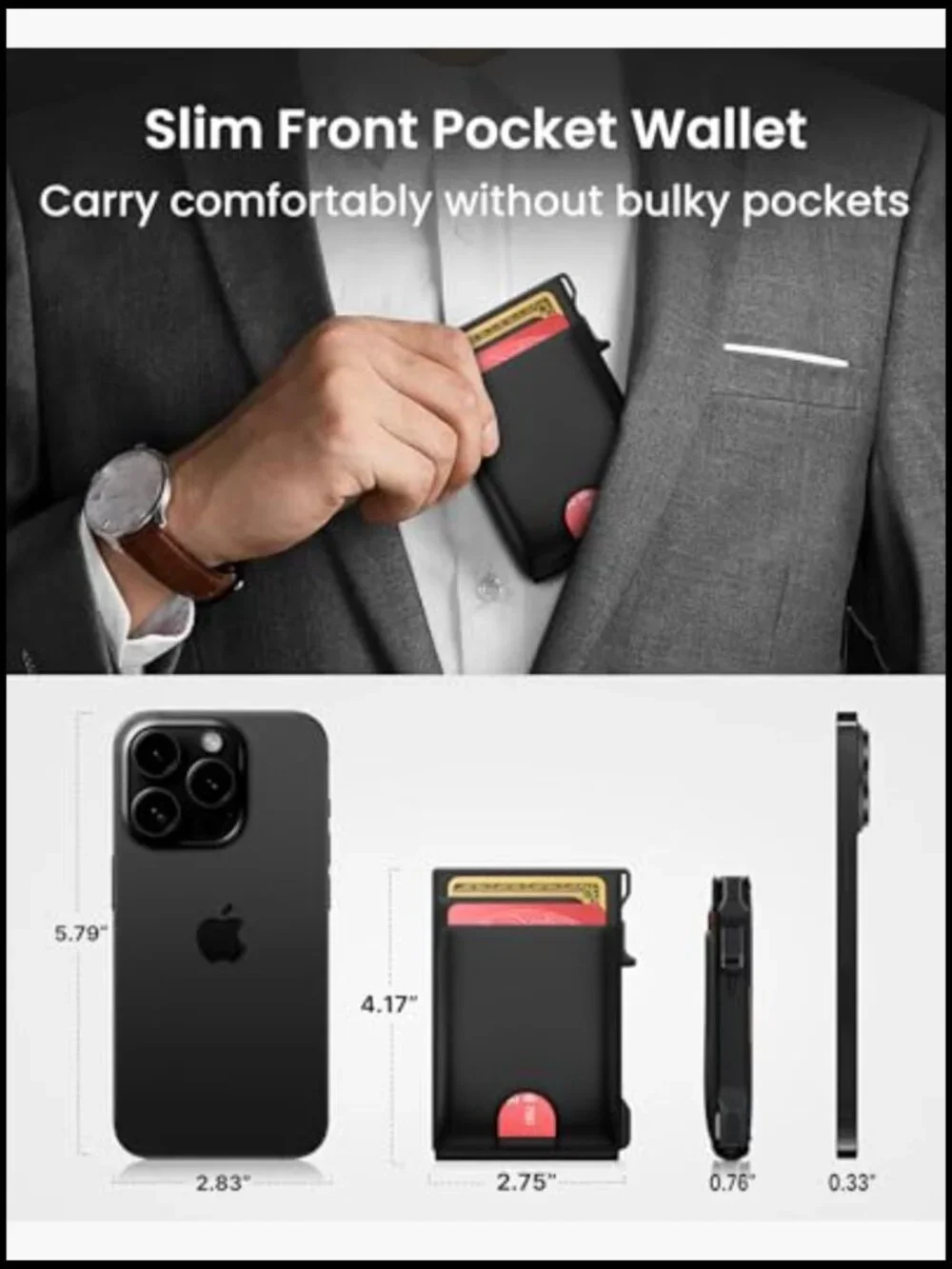 Slim Pop Up Card Holder with RFID Blocking and Money Clip